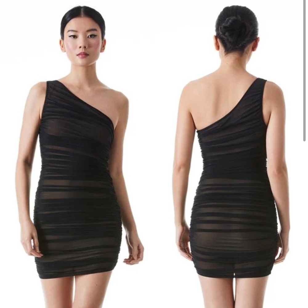 Alice +‎ Olivia Cruz Ruched One Shoulder Mini Bodycon Dress size 4